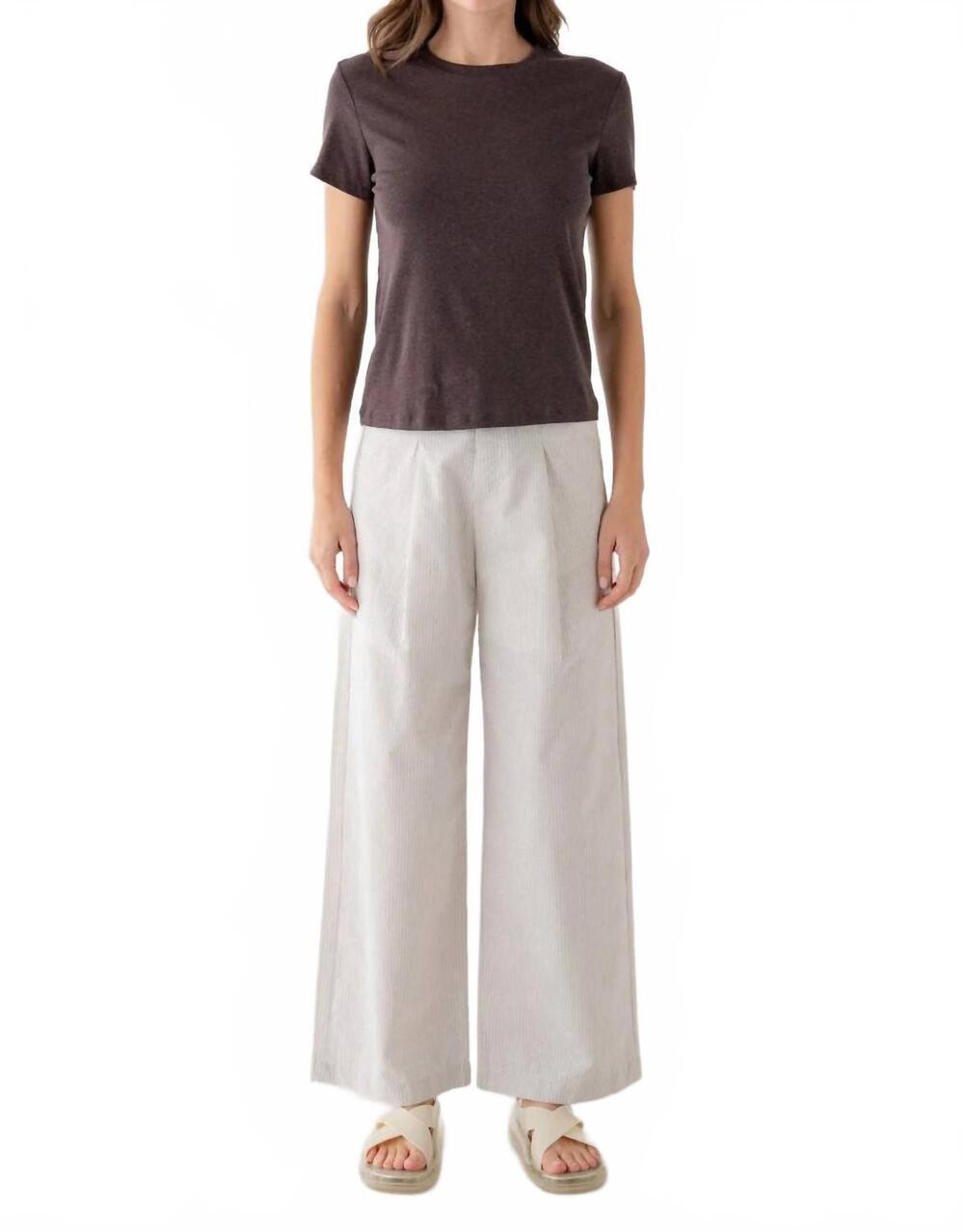 NEW ELLE GREY women's high waist striped wide leg trousers in white